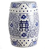 Jonathan Y TBL1013A Double Happiness 18" Chinoiserie Ceramic Drum Garden Stool, Blue/White