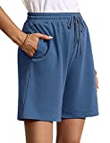 Quenteen Juniors Bermuda Shorts Casual Summer Loungewear Cotton Sleep Shorts Pj Shorts Knee Length with Pockets Blue Medium