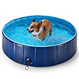 LIFEFAIR Foldable Dog Pool Hard Plastic Pet Swimming Pool for Outside Collapsible Pet Bathing Tub Portable PVC Kiddie Pool for Kids and Large Dogs with Bath Brush and Carry Bag