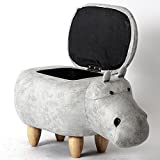 Visual taste Dreamer Creative Footstool Storage Ottoman upholstered Ride-on Stool Changing Shoes Solid Wood Hippo Modeling Decorative Furniture-G 65x35x37cm(26x14x15inch)