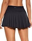 CRZ YOGA Women's Quick Dry Pleated Tennis Skirts Mid Waisted Cute Athletic Workout Running Sports Golf Skorts Volleyball Black Large