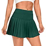 DERCA Pleated Tennis Skirt for Women with Pockets Shorts Athletic Skorts Workout Running Golf Sports Skirts (Green,X-Large)