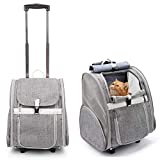 Lollimeow Pet Rolling Carrier, Dog Backpack with Wheels,Cats,Puppies Travel Bag with Wheels,Dog Trolley(Grey)