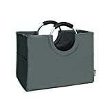 Large Collapsible Beach Bag,Utility Tote with Comfortable Aluminum Handle,Reusable Grocery Shopping Bag,Oxford cloth Laundry Carry Bag(Dark Grey)