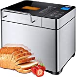 KBS Large 17-in-1Bread Machine, 2LBAll Stainless Steel Bread Maker with Auto Fruit Nut Dispenser, Nonstick Ceramic Pan, Full Touch Panel Tempered Glass, Reserve& Keep WarmSet, Oven Mitt and Recipes