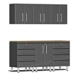 Ulti-Mate UG22072G 7-Piece Garage Cabinet Kit with Bamboo Worktop in Graphite Grey Metallic