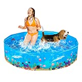 Foldable Dog Swimming Pool - Extra Large Pet Bathtub - Collapsible Summer Pool with Underwater World Print Portable Durable Outdoor Bathing Pool, 47 x 12 inches for Dogs Cats and Kids