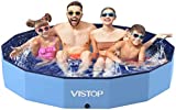 VISTOP Jumbo Foldable Dog Pool, Hard Plastic Shell Portable Swimming Pool for Dogs Cats and Kids Pet Puppy Bathing Tub Collapsible Kiddie Pool (71inch.D x 11.8inch.H, Blue)