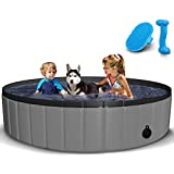 TNELTUEB Pet Swimming Pool for Large Dogs, 63"x12" Collapsible Dog Pool with Pet Brush Dog Chew Toy, Foldable Kiddie Pool Plastic Pet Bathing Tub, Outdoor Swimming Pool for Kids and Dogs Cats (Grey)