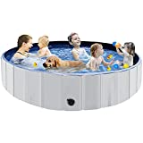 Juegoal 63"x 12" Foldable Dog Pools for Large Dogs, Kids Swimming Pool with Hard Plastic, Wading Pools Bathing Tube for Backyard