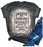 Smooth as Tennessee Whiskey Sweet as Strawberry Wine Shirt Women Country Music Tee Letter Print Drinking T-Shirt (Grey 1, XL)