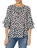 Chaps Women's Crinkled Floral Top, Capri Navy/Pearl (SP 21), S