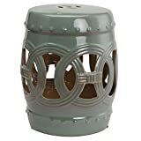 Outsunny 14" x 17" Ceramic Side Table Garden Stool with Knotted Ring Design & Glazed Strong Materials, Green