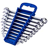 Max Torque 9-Piece Premium Combination Wrench Set, Standard Inch Sizes from 1/4 to 3/4 with Rack Organizer | Chrome Vanadium Steel, Long Pattern Design, Mirror Chrome Finish, Open and Box Ends