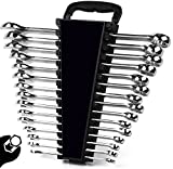 HORUSDY 15-Piece Combination Wrench Set, Metric 8-22mm, 12-Point, "V" Notch, Chrome Vanadium Steel, with Storage Rack