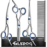 GLADOG Professional Grooming Scissors for Dogs with Safety Round Tips, 4 in 1 Dog Grooming Scissors Set, Sharp and Durable Pet Grooming Shears for Dogs and Cats