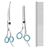 Maxshop Dog Grooming Scissors with Safety Round Tips, Heavy Duty Titanium Pet Grooming Trimmer Kit, Professional Thinning Shears, Straight Scissors with Comb for Dogs and Cats (Set of 3)
