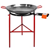 Machika Paella Pan Set with Burner, 24 Inch Carbon Steel Outdoor Pan, and Reinforced Legs Imported from Spain Manufactured by Garcima (19 Servings)