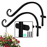 IBIHASAI Wall Plant Hangers Outdoor for Hanging Plant Bracket, 2Pcs 12inchs Heavy Duty Wrought Bird Feeder Hanger Flower Plant Basket Hooks Outside Black 