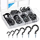 70Pcs Screw in Hooks, 6 Size Vinyl Coated Ceiling Hooks for Hanging Plants, Mugs, Led Lights, Black Wall Hangers for Indoor/Outdoor Use-(1/2", 5/8", 3/4", 7/8", 1'', 1-1/4")