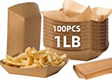 100 PCS Paper Food Trays 1 lb Food Holder Trays,Eco Friendly Food Boats,Disposable Brown Paper Food Boats for Festival,Carnival and Concession Stand Treats Like Fries,Ice Cream and Chicken Tenders