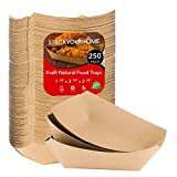 Paper Food Boats (250 Pack) Disposable Brown Tray 1 Lb - Eco Friendly Brown Paper Food Tray 4" x 2"  Serving Boats for Concession Stand Food