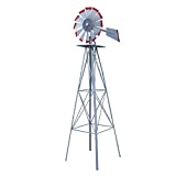 StarsDeals 8ft. Ornamental Decorative Garden Yard Windmill Silver - Red Tips