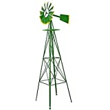 Fullwatt 8FT Ornamental Windmill Yard Garden Decoration Weather Vane, Backyard Windmill with Red Tips Metal Windmill for Yard Weather Resistant