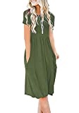 DB MOON Women Summer Casual Short Sleeve Dresses Empire Waist Dress with Pockets (Army Green, L)