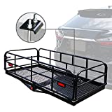 OKLEAD 500 Lbs Heavy Duty Hitch Mount Cargo Carrier 60" x 24" x 14.4" Folding Cargo Rack Rear Luggage Basket Fits 2" Receiver for Car SUV Camping Traveling