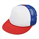 Flat Billed Trucker Cap with Mesh Back in Red White Royal