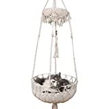 Hanging Cat Bed,Macrame Cat Hammock Handwoven Cat Window Perch Boho Cat Swing with Cushion for Indoor Cats Sleeping
