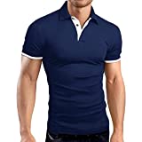 A WATERWANG Men's Short Sleeve Polo Shirts, Slim-fit Cotton Polo Shirts Basic Designed Navy
