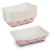 Paper Food Trays - 5 lb Disposable Plaid Classy Red and White Boats by MT Products (50 Pieces)