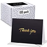 100 Thank You Cards - Black Bulk Note Cards with Gold Foil Embossed Letters - Perfect for Your Wedding, Baby Shower, Business, Graduation, Bridal Shower, Birthday and Engagement