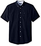 Tommy Hilfiger Men's Short Sleeve Button Down Shirt in Classic Fit, Navy Blazer, Large