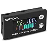 SUPNOVA Battery Monitor12v 24v 36v 48v 60v 72v,Car Golf cart Battery Tester Digital Battery Capacity 7-100V Voltage Monitor Capacity Percentage Tester with Buzzer Alarm and Temperature(Multicolored)