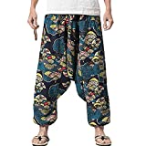 ONTTNO Men's Stretchy Waist Casual Harem Yoga Baggy Genie Boho Ankle Length Pants (Style 4)