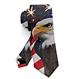 Men's Fashion Skinny Necktie Ties Casual & Formal Uniform Necktie, Business Party Banquet Gentlemen Tie Necktie, Bald Eagle American Flag Fireworks Pattern Regular Necktie Ties for Teen Yout