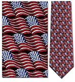 Men's 100% Silk Small Waving American Flag Patriotic Tie Necktie