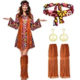 SATINIOR 70s 60s Hippie Costume Set 70s Outfits Accessories for Women 60s Hippie Disco Dress for Girls (Red Floral, Adult Size (Small))