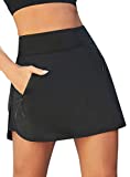 JACK SMITH Women Athletic Tennis Skirts Stretchy Sports Golf Running Skirt Skort with Inner Shorts Pockets for Fitness Workout(XL, Black)