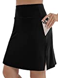 XIEERDUO Women's 20" Modest Knee Length Tennis Skirt Black Golf Skort for Women Athletic XXL