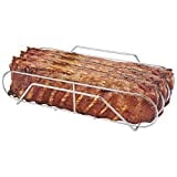 Extra Long Stainless Steel Rib Rack for Smoking and Grilling, Holds up to 3 Full Racks of Ribs, Fits 18 or Larger Gas Smoker or Charcoal Grill, Perfect Smoker Accessories Gifts for Men