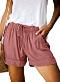 Acelitt Women's Ladies Solid Shorts Comfy Drawstring Summer Beach Elastic Waisted Shorts Pants with Pockets Pink Medium
