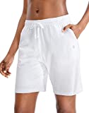 G Gradual Women's Bermuda Shorts Jersey Shorts with Deep Pockets 7" Long Shorts for Women Lounge Walking Athletic (White, XX-Large)