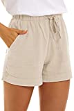 SMENG Women Summer Clothes Linen Blend Beach Cute Shorts for Women Cotton Beige Paperbag Petite 5 inch Inseam Shorts Women soffee SweatShorts Beige X-Large