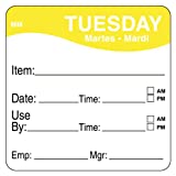 DayMark Day of The Week 2" x 2" Removable Label, Tuesday, Item/Date/Use by, (Roll of 500)