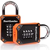 2 Pack FortLocks Gym Locker Lock - 4 Digit, Heavy Duty, Hardened Stainless Steel, Weatherproof and Outdoor Combination Padlock - Easy to Read Numbers - Resettable and Cut Proof Combo Code - Orange