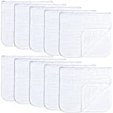 Muslin Burp Cloths 10 Pack Large 100% Cotton Hand Washcloths 6 Layers Extra Absorbent and Soft (White, Pack of 10)